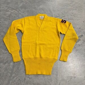 Vintage 1950s Sonneborn's Sport Shop South Bend Yellow Wool Sweater 55 Size S